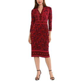 ロンドンタイムス レディース ワンピース トップス Women's Placed Print 3/4-Sleeve Jersey Sheath Dress Wine/red