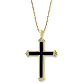 エフィー コレクション レディース ネックレス・チョーカー・ペンダントトップ アクセサリー EFFY&reg; Men's Onyx & Diamond (1/10 ct. t.w.) Cross 22" Pendant Necklace in 14k Gold Yellow Gold