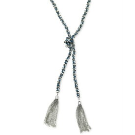 ゲス レディース ネックレス・チョーカー・ペンダントトップ アクセサリー Silver-Tone Woven Blue Twisted Tassel Lariat Necklace Silver