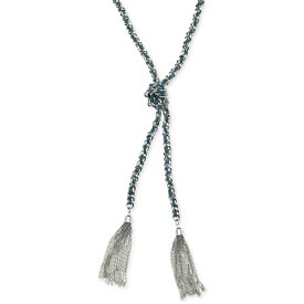 ゲス メンズ ネックレス・チョーカー アクセサリー Silver-Tone Woven Blue Twisted Tassel Lariat Necklace Silver