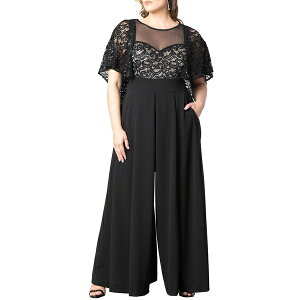 Li fB[X JWApc {gX Plus Size Alluring Sequins Lace Formal Jumpsuit Black nude
