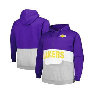 �t�@�i�e�B�N�X �����Y �p�[�J�[�E�X�E�F�b�g�V���c �A�E�^�[ Men's Purple Los Angeles Lakers Big and Tall Anorak Half-Zip Hoodie Purple