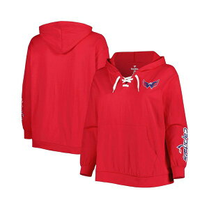 �v���t�B�[�� ���f�B�[�X �p�[�J�[�E�X�E�F�b�g�V���c �A�E�^�[ Women's Red Washington Capitals Plus Size Lace-Up Pullover Hoodie Red