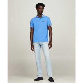 トミー ヒルフィガー メンズ シャツ トップス Men's Bubble Stitch Contrast Global Stripe Short Sleeve Polo Shirt Blue Spell