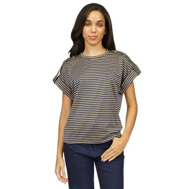 マイケルコース レディース カットソー トップス Women's Metallic-Stripe Epaulette Short-Sleeve Top Midnight Blue/gold