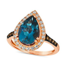 ルヴァン レディース リング アクセサリー Deep Sea Blue Topaz (3 ct. t.w.) & Diamond (3/8 ct. t.w.) Teardrop Halo Ring in 14k Rose Gold 14K Strawberry Gold Ring