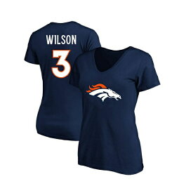 ファナティクス レディース Tシャツ トップス Women's Branded Russell Wilson Navy Denver Broncos Plus Size Player Name & Number V-Neck T-shirt Navy