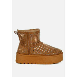 �������h�����O ���f�B�[�X �u�[�c �V���[�Y Xoras Chunky Rhinestones Ankle Boots Women Beige/khaki