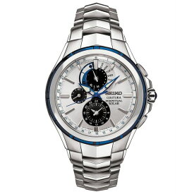 セイコー メンズ 腕時計 アクセサリー Men's Solar Coutura Chronograph Stainless Steel Bracelet Watch 44mm Blue