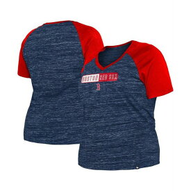 ニューエラ レディース Tシャツ トップス Women's Navy Boston Red Sox Plus Size Space Dye Raglan V-Neck T-shirt Navy