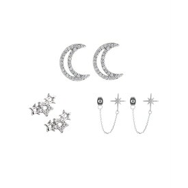 ニコルミラー レディース ピアス＆イヤリング アクセサリー Crystal Stones Celestial Earring Set, 6 pieces Silver-Tone, Crystal