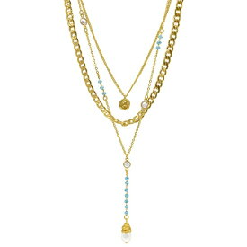 アドニア メンズ ネックレス・チョーカー アクセサリー 17-19" Adjustable 14K Gold Plated Turquoise Beaded Layered Freshwater Pearl Necklace Gold