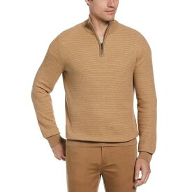 ペリーエリス メンズ ニット&セーター アウター Men's Micro Check Quarter-Zip Sweater Camel Heather