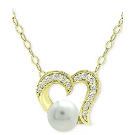 ジャニ ベルニーニ レディース ネックレス・チョーカー・ペンダントトップ アクセサリー Freshwater Pearl (5mm) & Cubic Zirconia Open Heart Pendant Necklace, 16" + 2" extender, Created for Macy's Gold over silver