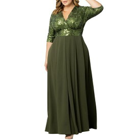 キヨナ レディース ワンピース トップス Women's Plus Size Paris Pleated Sequin Gown Olive green