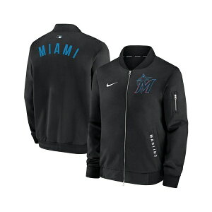 iCL Y WPbgu] AE^[ Men's Black Miami Marlins Authentic Collection Dugout Full-Zip Bomber Jacket Black
