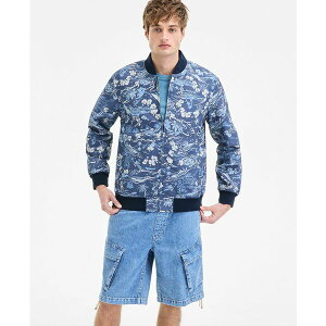 TAhvXXg[ Y WPbgu] AE^[ Men's Floral Print Zip-Front Bomber Jacket, Exclusively at Macy's Weather Indigo