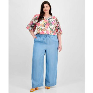 ���B���X�J���[�g ���f�B�[�X �J�W���A���p���c �{�g���X Plus Size Drawstring-Waist Wide-Leg Pants Indigo
