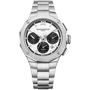 {[VG Y rv ANZT[ Men's Swiss Automatic Chronograph Riviera Stainless Steel Bracelet Watch 41mm White And Black