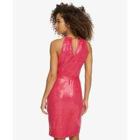 ケンジー レディース ワンピース トップス Women's Sequined Faux-Wrap Sheath Dress Dark Pink