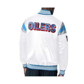 スターター レディース ジャケット＆ブルゾン アウター Men's White, Light Blue Distressed Houston Oilers Vintage-Like Satin Full-Snap Varsity Jacket White, Light Blue