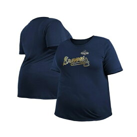 ニューエラ レディース Tシャツ トップス Women's Navy Atlanta Braves 2022 Gold Program Plus Size T-shirt Navy