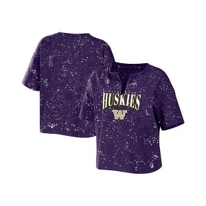 EFA oC GEAh[Y fB[X Jbg\[ gbvX Women's Purple Washington Huskies Bleach Wash Splatter Cropped Notch Neck T-shirt Purple