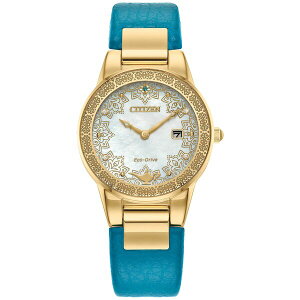 V`Y fB[X rv ANZT[ Eco-Drive Women's Disney Aladdin's 30th Anniversary Teal Leather Strap Watch 30mm Gift Set Teal