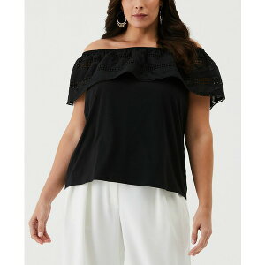 �G�� ���t�@�G�� ���f�B�[�X �J�b�g�\�[ �g�b�v�X Plus Size Embroidered Off the Shoulder Top Black