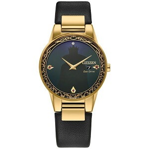V`Y fB[X rv ANZT[ Eco-Drive Women's Disney Evil Queen Black Leather Strap Watch 30mm Gift Set No Color