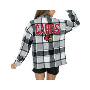 Q[fC fB[X WPbgu] AE^[ Women's Grey Louisville Cardinals Long Sleeve Brushed Plaid Button-Up Overshirt Jacket Gray