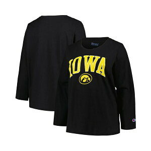 �v���t�B�[�� ���f�B�[�X �J�b�g�\�[ �g�b�v�X Women's Black Iowa Hawkeyes Plus Size Arch Over Logo Scoop Neck Long Sleeve T-shirt Black