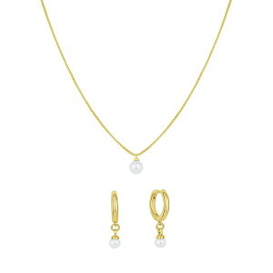 Ah iE fBX fB[X lbNXE`[J[Ey_ggbv ANZT[ Imitation Pearl Hoop Earring and Necklace with Jewelry Box Set Gold