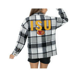 Q[fC fB[X WPbgu] AE^[ Women's Grey Iowa State Cyclones Long Sleeve Brushed Plaid Button-Up Overshirt Jacket Gray