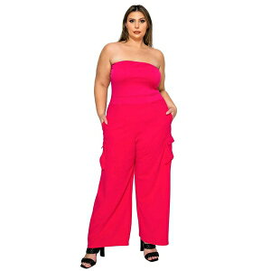 uh fB[X s[X gbvX Women's Plus Size Yumi Sleeveless Cargo Jumpsuit Fuchsia