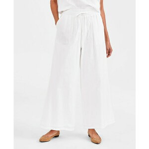 X^CAhR[ fB[X JWApc {gX Petite Gauze Wide-Leg Pull-On Pants, Created for Macy's Bright White