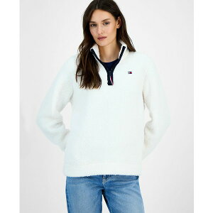 g~[ qtBK[ fB[X WPbgu] AE^[ Women's Quarter-Zip Faux-Sherpa Jacket Soft Ivory
