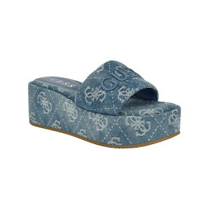 QX fB[X Xj[J[ V[Y Bintai Platform Slide Casual Wedge Sandals Blue Denim Logo