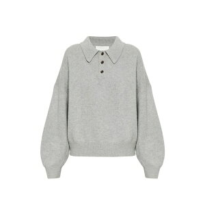 ���T�E���� ���f�B�[�X �j�b�g&�Z�[�^�[ �A�E�^�[ Etta button collared knitted top Grey