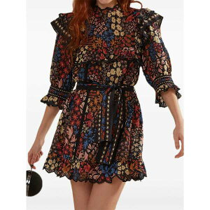 �t�@�[�� ���I ���f�B�[�X �����s�[�X �g�b�v�X Jujus garden floral-print ruffled mini dress Black