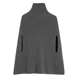 �W���E�T���_�[ ���f�B�[�X �j�b�g&�Z�[�^�[ �A�E�^�[ High-neck ribbed cape Grey