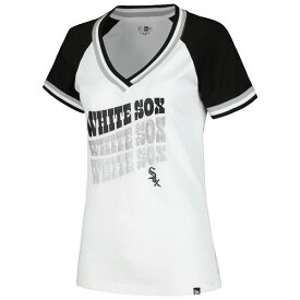 ニューエラ レディース Tシャツ トップス Chicago White Sox New Era Women's Jersey Double Binding Raglan VNeck TShirt White