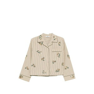 �T���h�� ���f�B�[�X �V���c �g�b�v�X Floral-details stripe-pattern shirt Neutrals