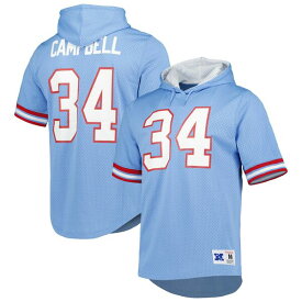ミッチェル&ネス メンズ Tシャツ トップス Earl Campbell Houston Oilers Mitchell & Ness Retired Player Mesh Name & Number Hoodie TShirt Light Blue