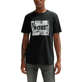 ヒューゴボス メンズ Tシャツ トップス Men's Artwork Regular-Fit T-shirt Black