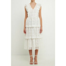 エンドレスローズ レディース ワンピース トップス Women's Lace Tiered Midi Dress White