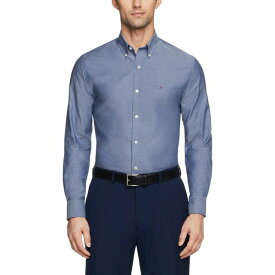 トミー ヒルフィガー メンズ シャツ トップス Men's Flex Slim Fit Wrinkle Free Stretch Pinpoint Oxford Dress Shirt Peacoat