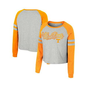 RVA fB[X TVc gbvX Women's Heather Gray Tennessee Volunteers I'm Gliding Here Raglan Long Sleeve Cropped T-shirt Heather Gray
