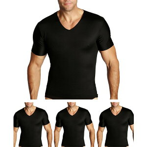 �C���X�^�X���� �����Y �V���c �g�b�v�X Men's Big & Tall Insta Slim 3 Pack Compression Short Sleeve V-Neck T-Shirts Black