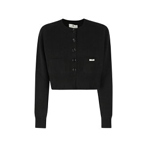 �G���U�x�X�t�����L ���f�B�[�X �J�[�f�B�K�� �A�E�^�[ Button-fastening cropped cardigan Black